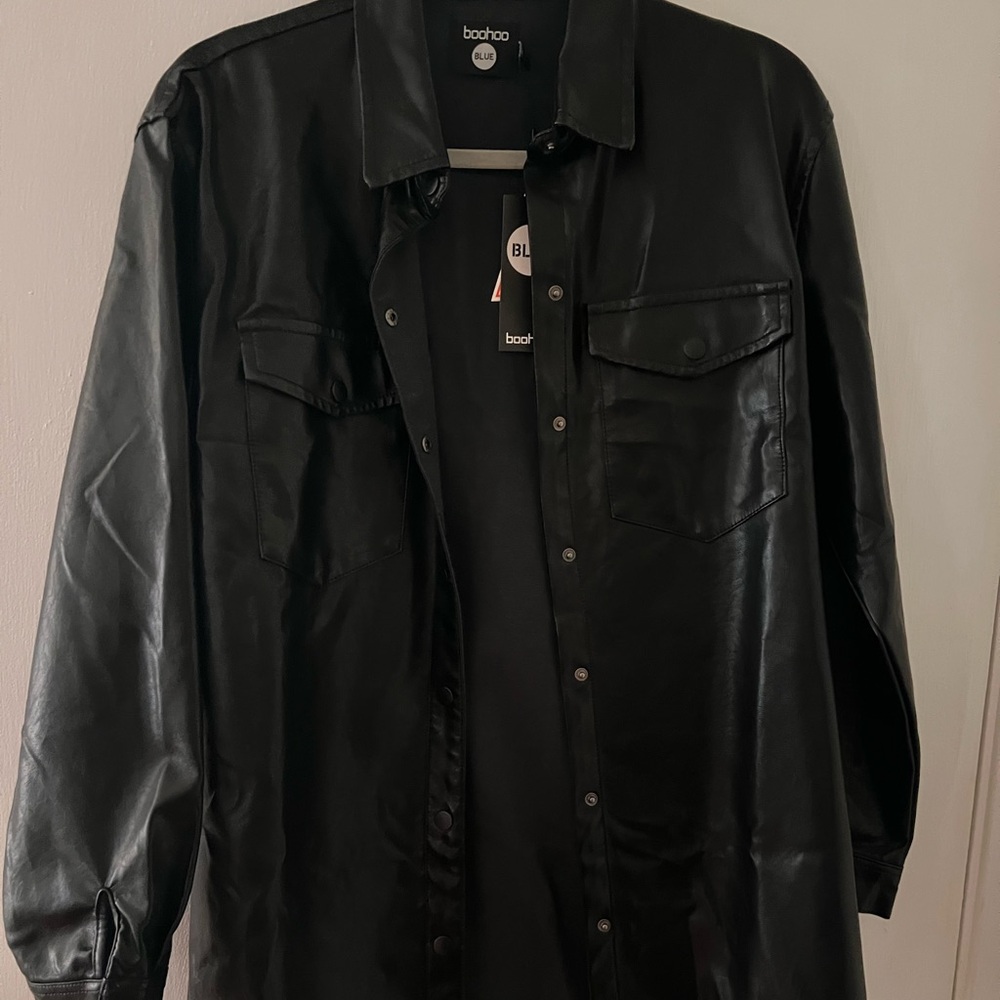 Faux leather shacket